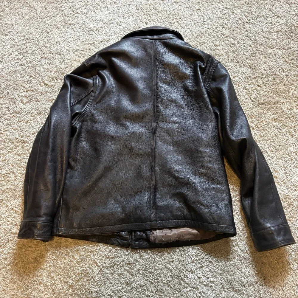 Vintage 90s Stone Mountain Leather Jacket Full Zip Bomber Men's Large Dark Brown